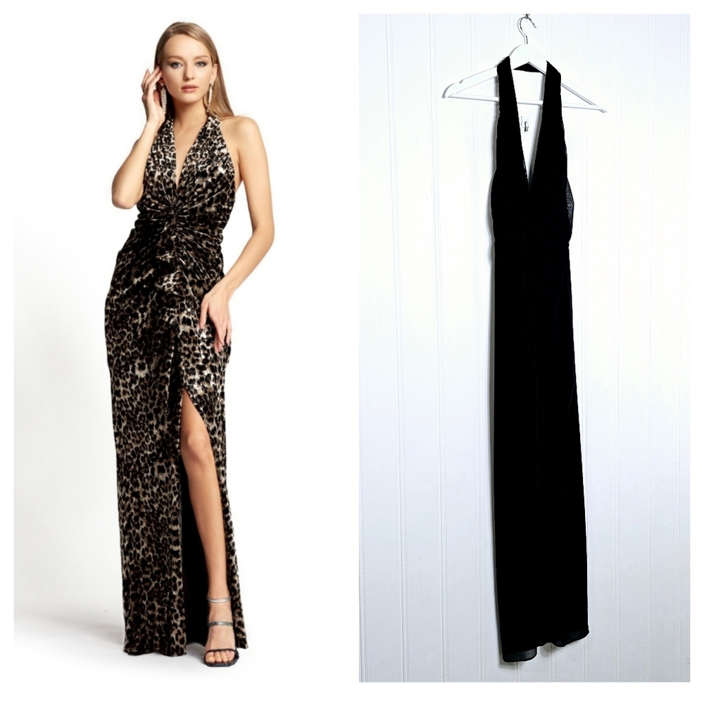Tadashi Shoji Maxi Dress Womens Size L Black Halter Neck Open Back Gown